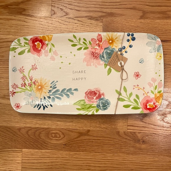 Mud Pie Floral Serving plate 8 x 15 Share Happy NWT Entertain - Picture 9 of 9